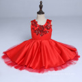 Bordado vermelho partido XMas vestidos meninas vestido de dança de alta classe vestidos vermelhos macios fofo ano novo vestido de aniversário das crianças